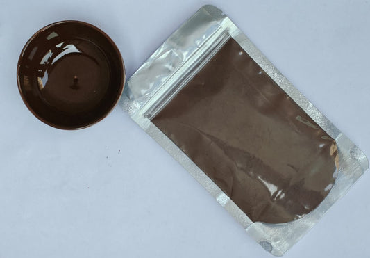 Coffee Brown Glaze in a sealed packet with a bowl showing the shade