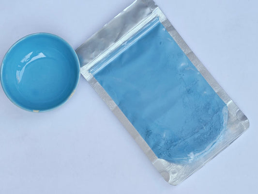 Turquoise Blue Glaze in a sealed packet with a bowl of that colour